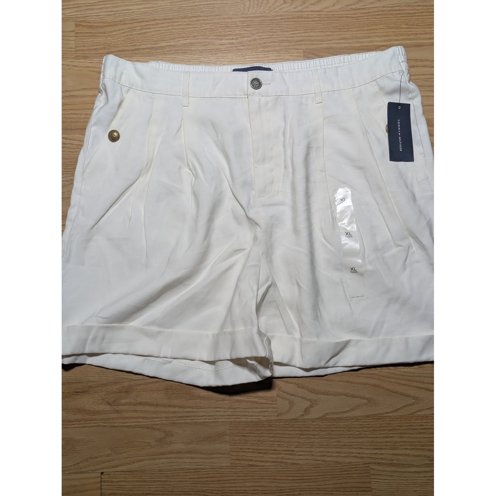 Tommy Hilfiger Womens Soft Short J4DW0695 Pleated Cuffed White XL